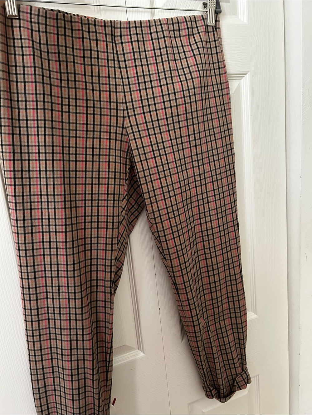 J. Jill Beige and Pink Windowpane Plaid Pants